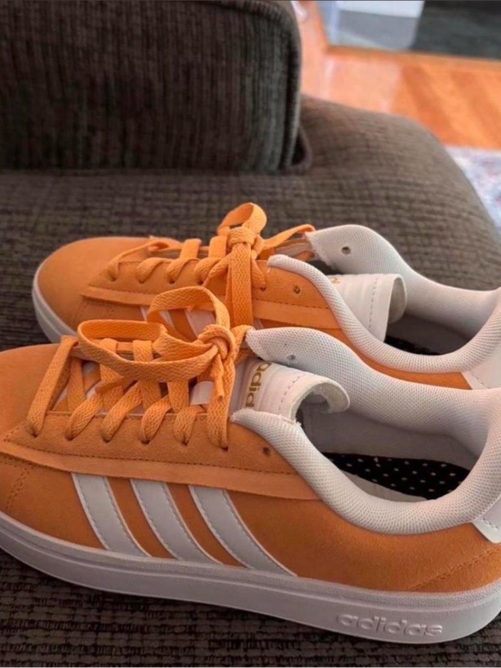 adidas Orange Suede Sneakers with White Stripes